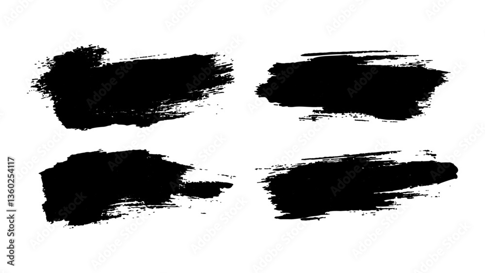 Fototapeta premium Vector black paint brush strokes set on solid white background. Creative black paint strokes on white background for artistic design and illustration projects