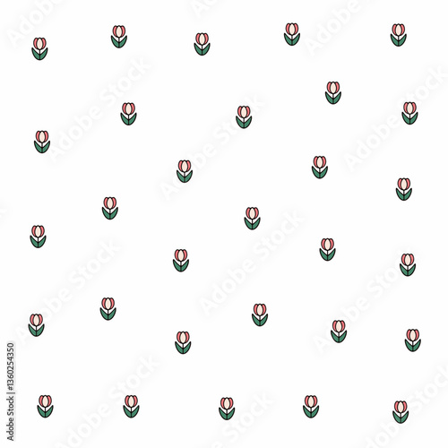 a pattern of red and green flowers on a white background