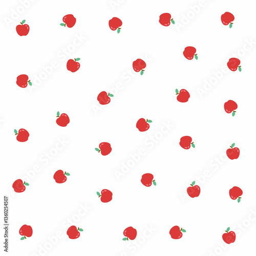 a pattern of red apples with green leaves
