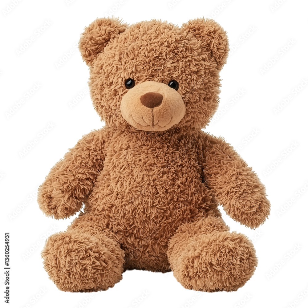 Obraz premium Soft brown teddy bear with fluffy fur sitting upright cuddles and comfort classic toy isolated on png transparent background