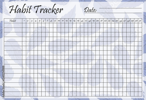 Habit tracker set icon. Mint leaf design with monthly grid for habit monitoring, offering clean, calm, and plant-themed organization.