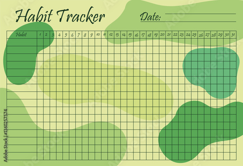 Habit tracker set icon. Abstract yellow and green background with monthly grid to track habits and maintain daily progress in an earthy warm design.