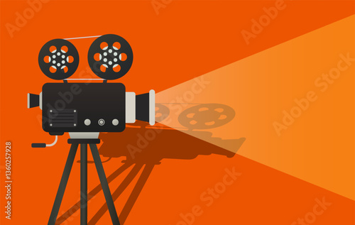 Movie night set icon. Projector shows active film projection in soft light. Great for cinema, media, creative video content, and entertainment design concepts.