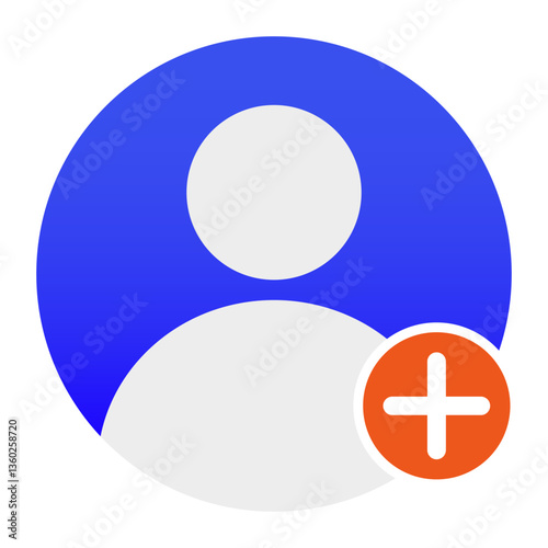 Profile set icon. User silhouette with plus sign indicates account creation, registration, new member, social profile, and contact addition.