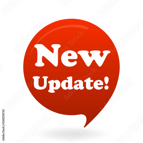 Update set icon. Red bubble with new update text represents system refresh, version change, digital news, announcement, app upgrade, and alert.