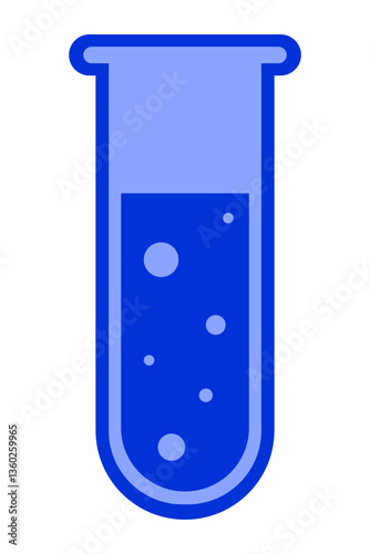 Science set icon. Glass test tube with bubbling blue liquid symbolizes laboratory research, chemistry experiment, scientific development, analysis process.