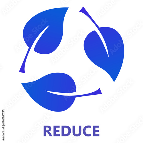 Ecology set icon. Leaves forming a triangular shape labeled reduce promote eco-lifestyle, natural resource saving, environmental awareness.
