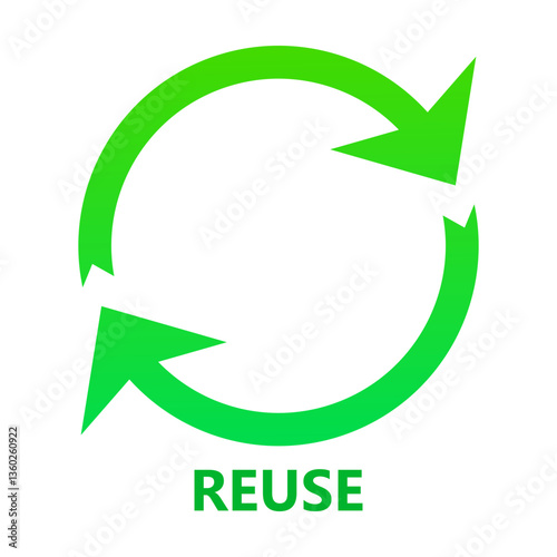 Ecology set icon. Circular arrows with reuse label illustrate repeat usage, sustainable product cycle, environmental protection, zero waste principle.