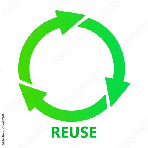 Ecology set icon. Circular arrows with reuse label illustrate repeat usage, sustainable product cycle, environmental protection, zero waste principle.