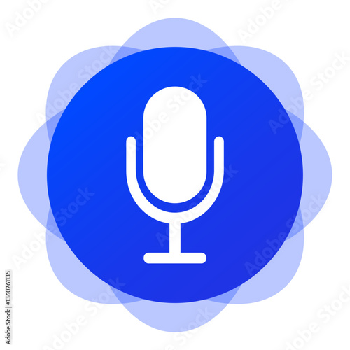 Voice control set icon. White microphone on background indicates sound recording, virtual assistant, voice input, speech recognition, digital interaction.