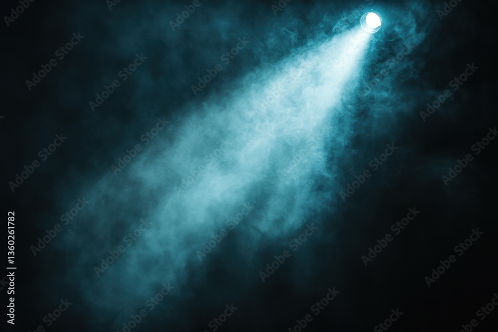 Fototapeta premium Light shining in dark sky, illuminating silhouette of lone figure under starry night.