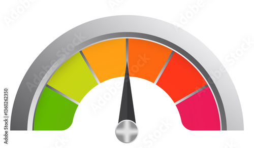 Efficiency gauge set icon. Color scale dial shows performance status, risk assessment, and power usage analysis.