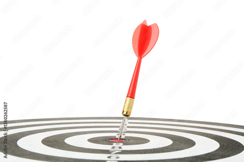 Dart board with red arrow on white background Dart board with red arrow on white background