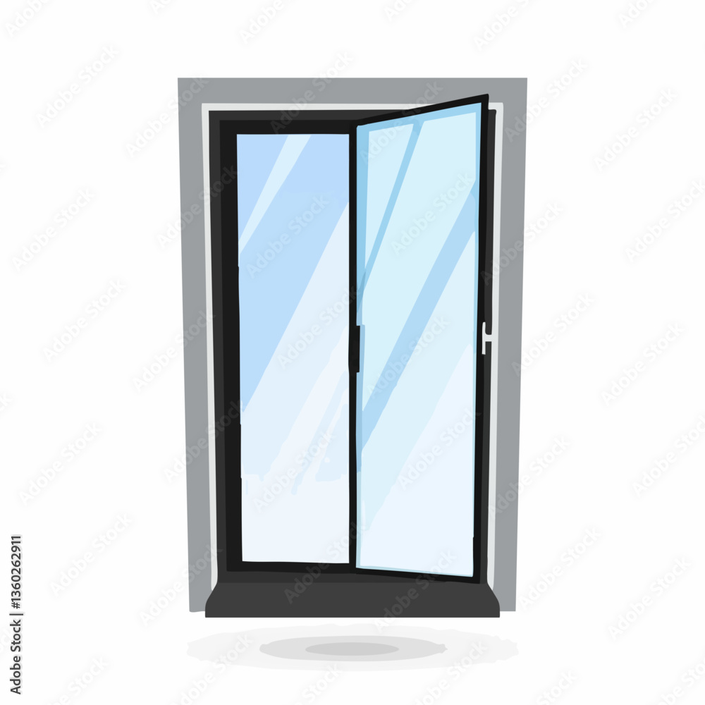 Open double pane window illustration. vector image Open double pane window illustration. vector image