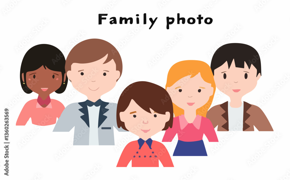 Diverse Family Portrait Illustration. vector image Diverse Family Portrait Illustration. vector image
