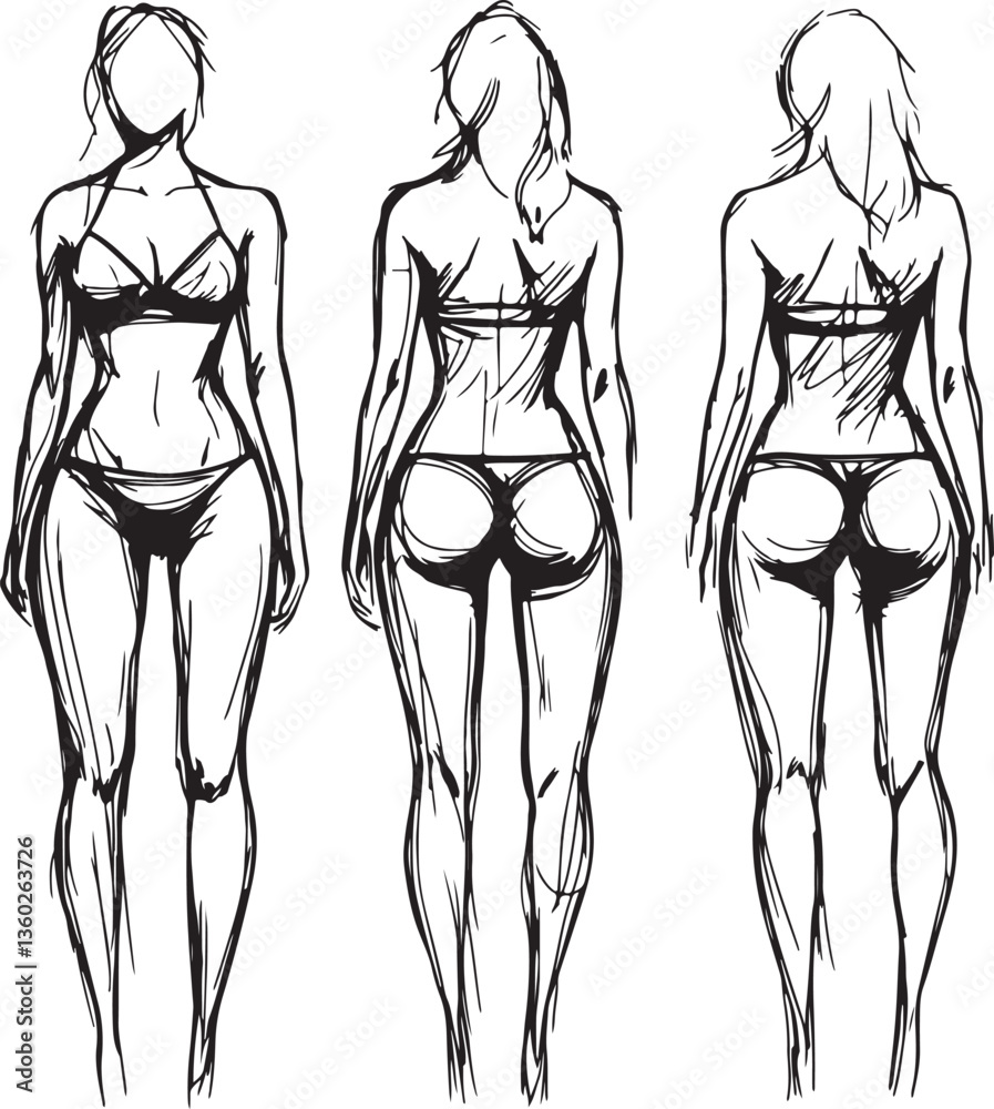 set of fashion sketch of a model set of fashion sketch of a model