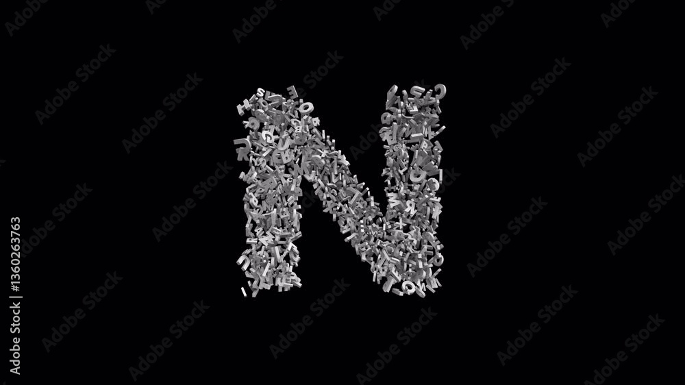 Letter N Made of Letters with Alpha Channel. 3D Font. Alphabet Letter Animation. Transparent Background Letter N Made of Letters with Alpha Channel. 3D Font. Alphabet Letter Animation. Transparent Background