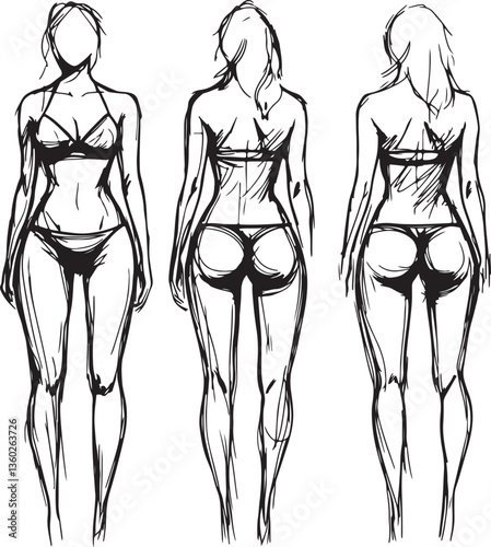 set of fashion sketch of a model
