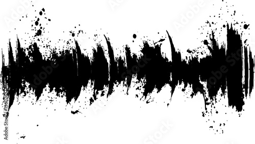 Vector brush grunge texture. Soundwave with ink splatter effect, black and white,