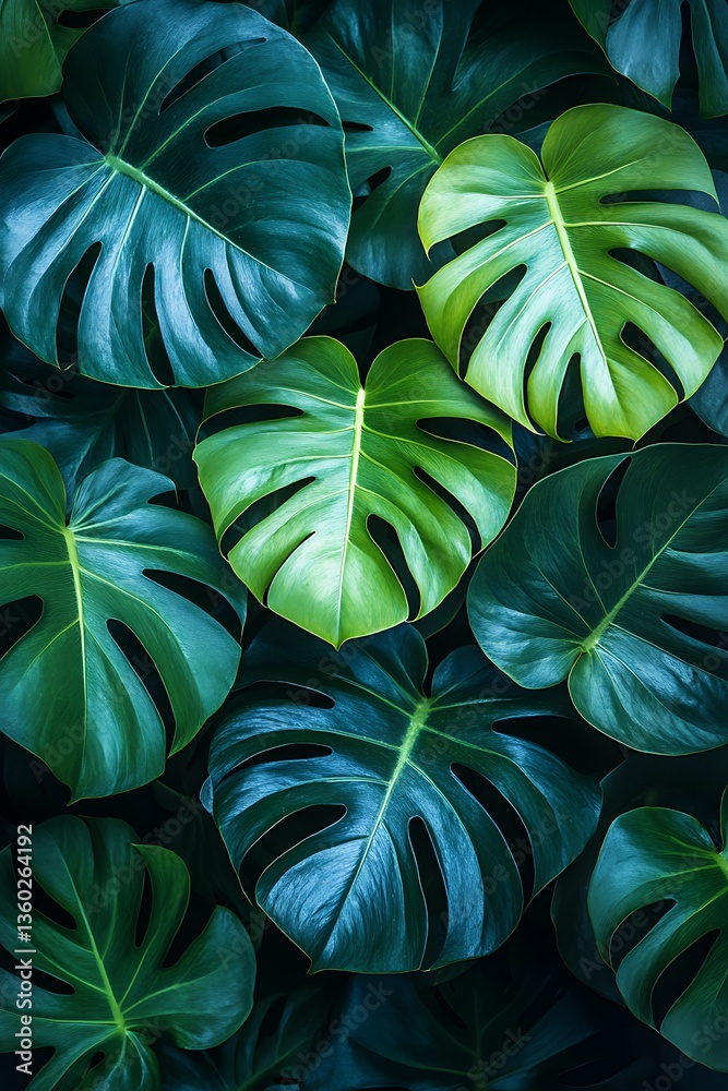 Fototapeta premium Lush Monstera Leaves Background.