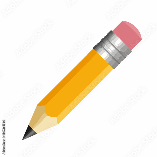 Yellow Pencil with Pink Eraser and Metal Ferrule. vector image