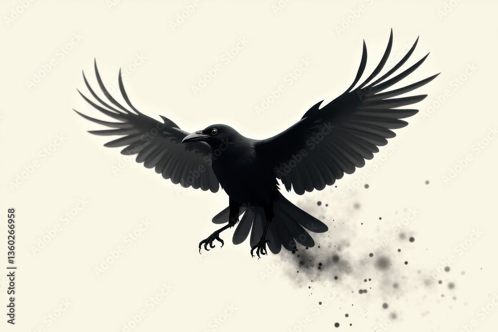 Fototapeta premium Mystical black crow soaring with outstretched wings
