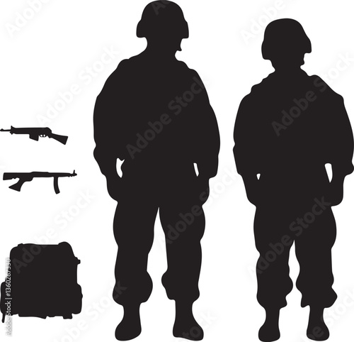 set of  vector silhouettes of military men