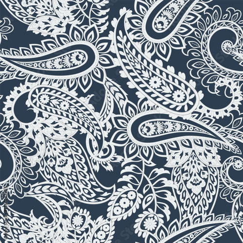 Seamless pattern with ethnic flowers. Vector Floral Illustration in asian textile style