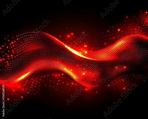 Abstract flowing red dots creating a wavy illuminated pattern on dark background