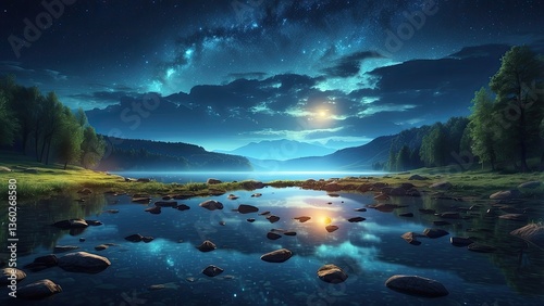 Assumption of Mary Church Illuminated Beneath the Milky Way on Lake Bled