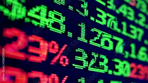 Dynamic financial market display: realtime data ticker with fluctuating stock prices and symbols