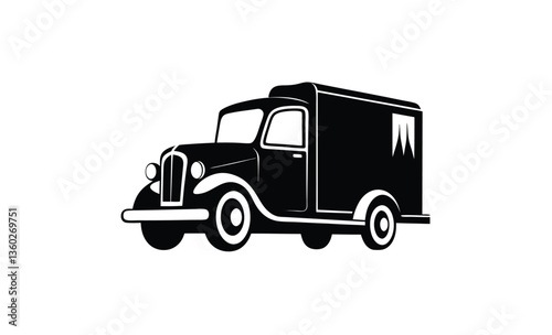Vintage lorry truck side silhouette, the black silhouette of a vintage lorry truck a gray shadow