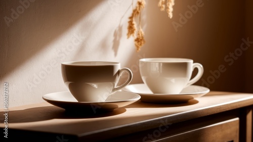 An image of tableware. Basic cups, a tea set, a cozy atmosphere, tableware for comfort, cups for a tea ceremony, tea cups, custom-made ceramics.