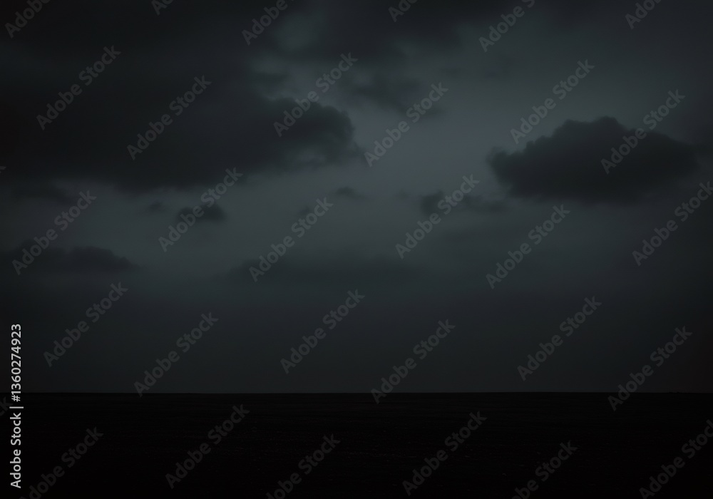 Dark Night Seascape with Gray Clouds Dark Night Seascape with Gray Clouds