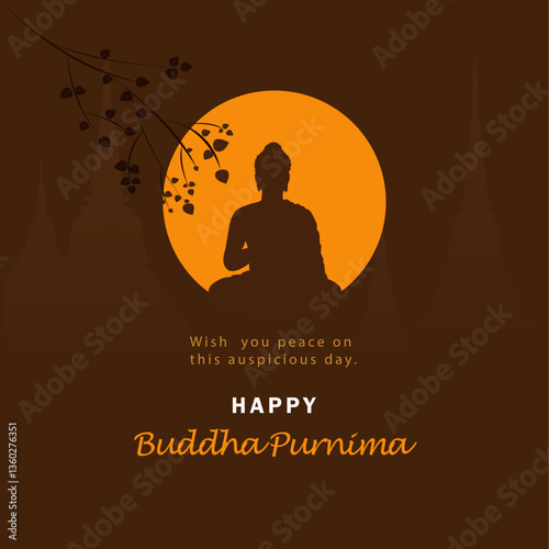 Buddha Silhouette with Full Moon and Happy Buddha Purnima Wishes