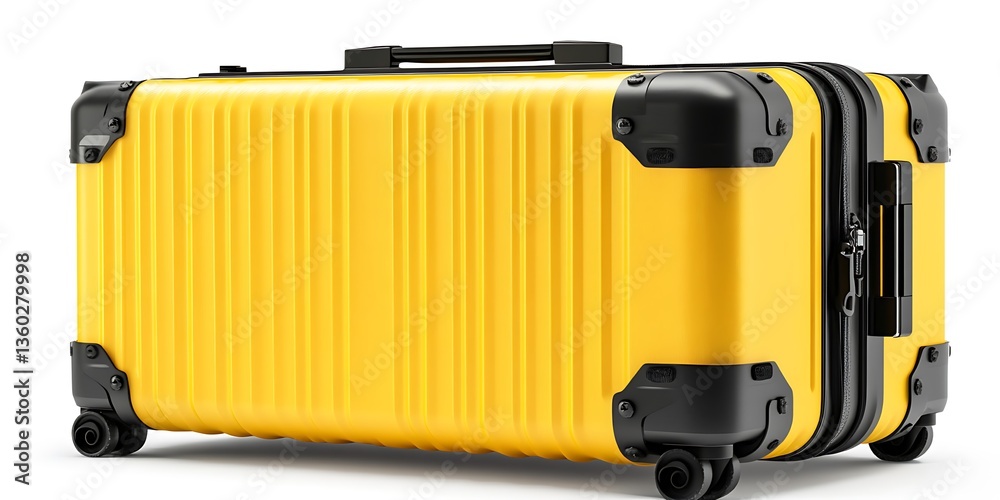 Fototapeta premium Bright yellow rolling suitcase with black accents and a handle