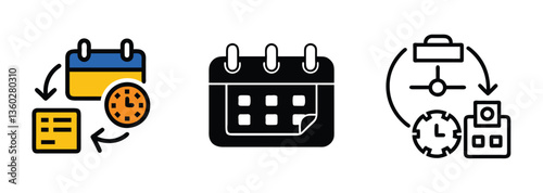 Time Management Icons Calendar, Schedule, Clock, Tasks, Workflow