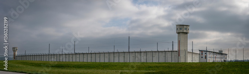 Alencon, France - 03 25 2025: Exterior view of the high security prison in Alençon, Conde Sur Sarthe.