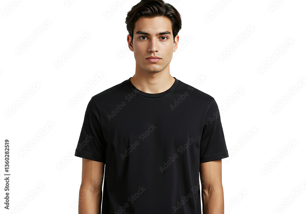 Young man posing in a simple black t-shirt against a transparent background perfect for fashion or casual style promotion. Young man posing in a simple black t-shirt against a transparent background perfect for fashion or casual style promotion.