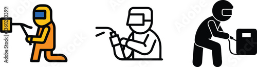 Welding Icons Worker, Equipment, Safety Gear, Processes