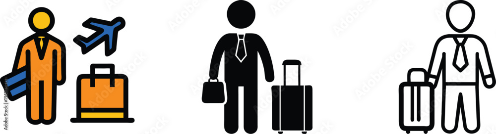 Business Travel Icons Airplane, Suitcase, Briefcase, Passengers Business Travel Icons Airplane, Suitcase, Briefcase, Passengers