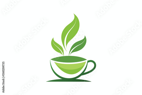 Beautiful Natural tea cup for logo icon with Green Leaves vector art illustration 