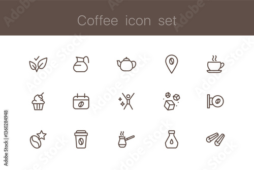 Set of cafe related icons - coffee, beans, americano and takeout. Black icons isolated on white background. Coffee time, collection of signs. Line style