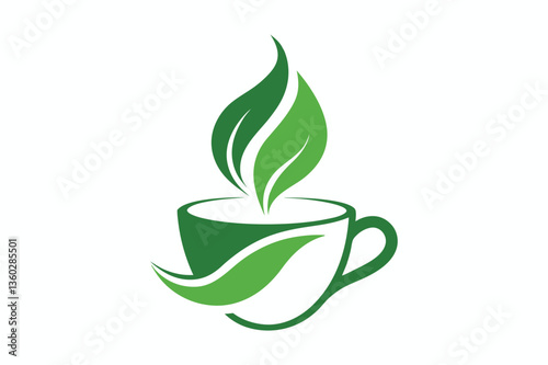 Beautiful Natural tea cup for logo icon with Green Leaves vector art illustration 