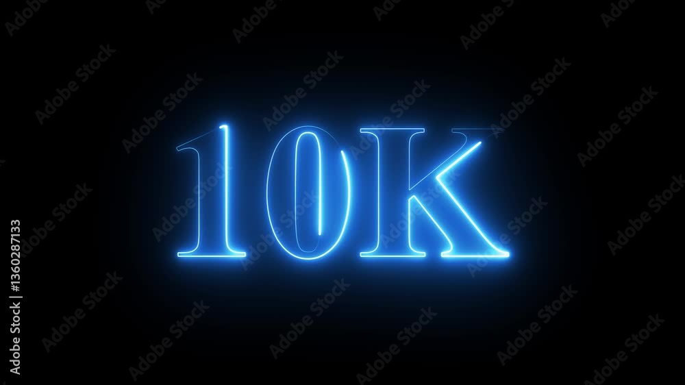 10k text font with neon effect,10k followers, Thank You, social media post. Thank you followers congratulation card. Achievement in 10K followers Congratulating networking thanks.