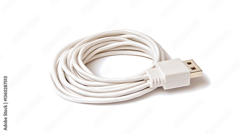 White HDMI Cable Coiled on White Background White HDMI Cable Coiled on White Background