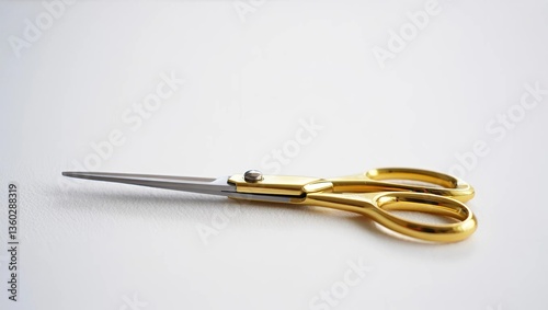 Golden Shears: A close-up studio shot features elegant golden scissors, poised against a sleek, simple backdrop. The sharp blades and intricate handle details create a visual appeal.
