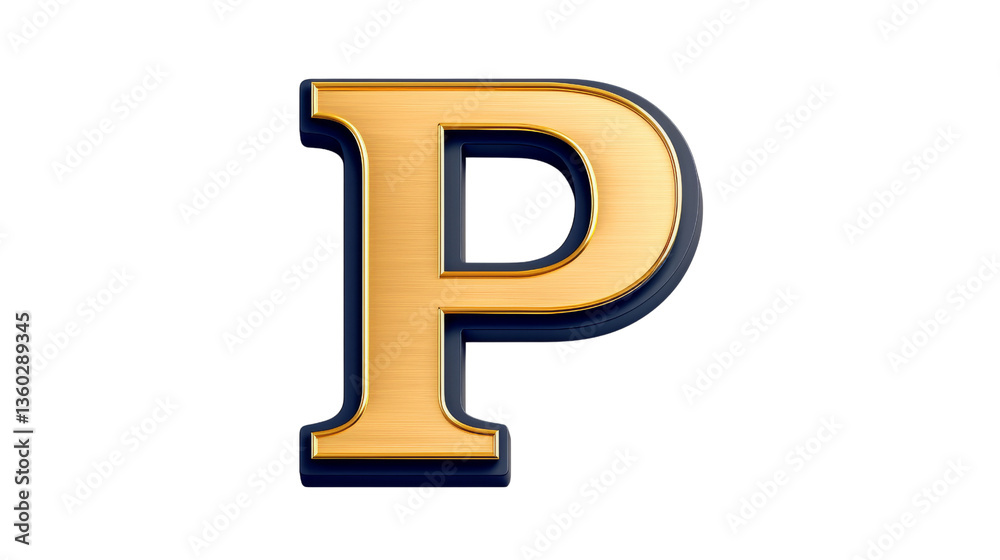 3D Rendered Gold Letter P with Dark Blue Border 3D Rendered Gold Letter P with Dark Blue Border