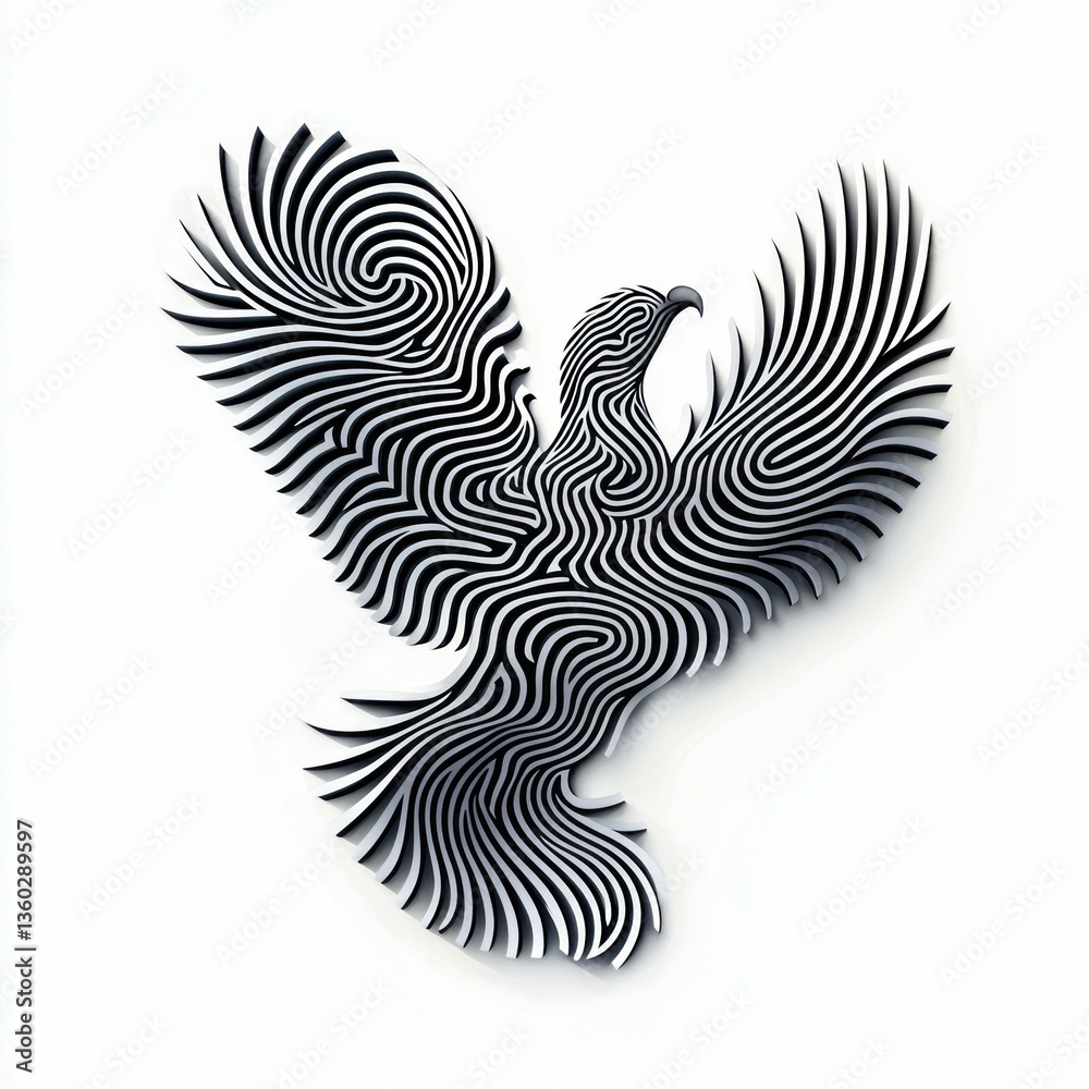 Fototapeta premium Striking black and white striped eagle takes flight, showcasing a unique, abstract design.