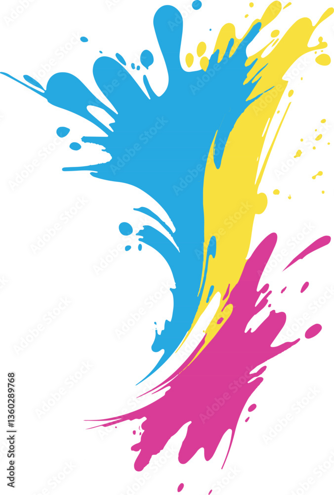Obraz premium Gestural Abstract vector illustration of dynamic sports background with textured strokes in blue, magenta and yellow brush strokes creating a vibrant visual impact
